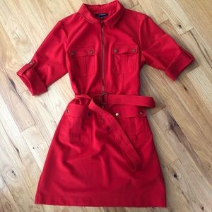 Red utility Zippered shirt Dress with belt